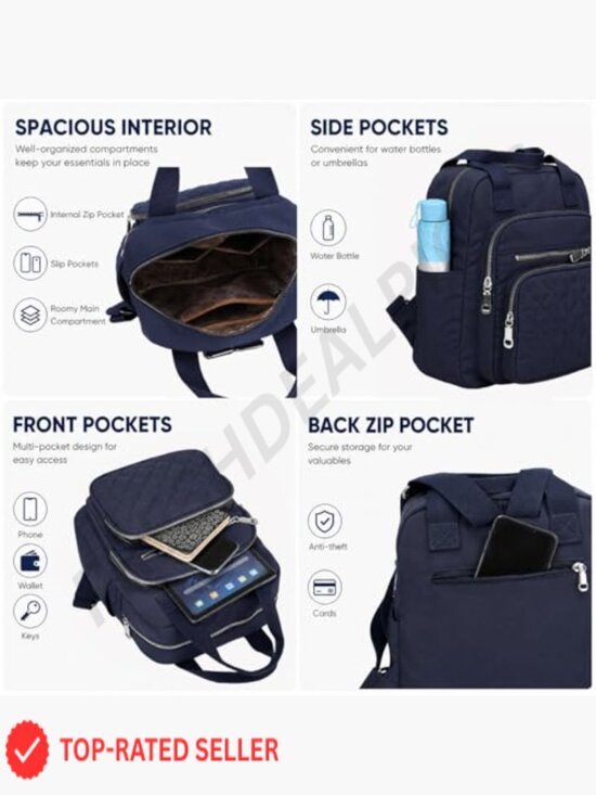 Small Quilted Square Backpack Waterproof Multi Pockets Lightweight Daypack Top main image 2